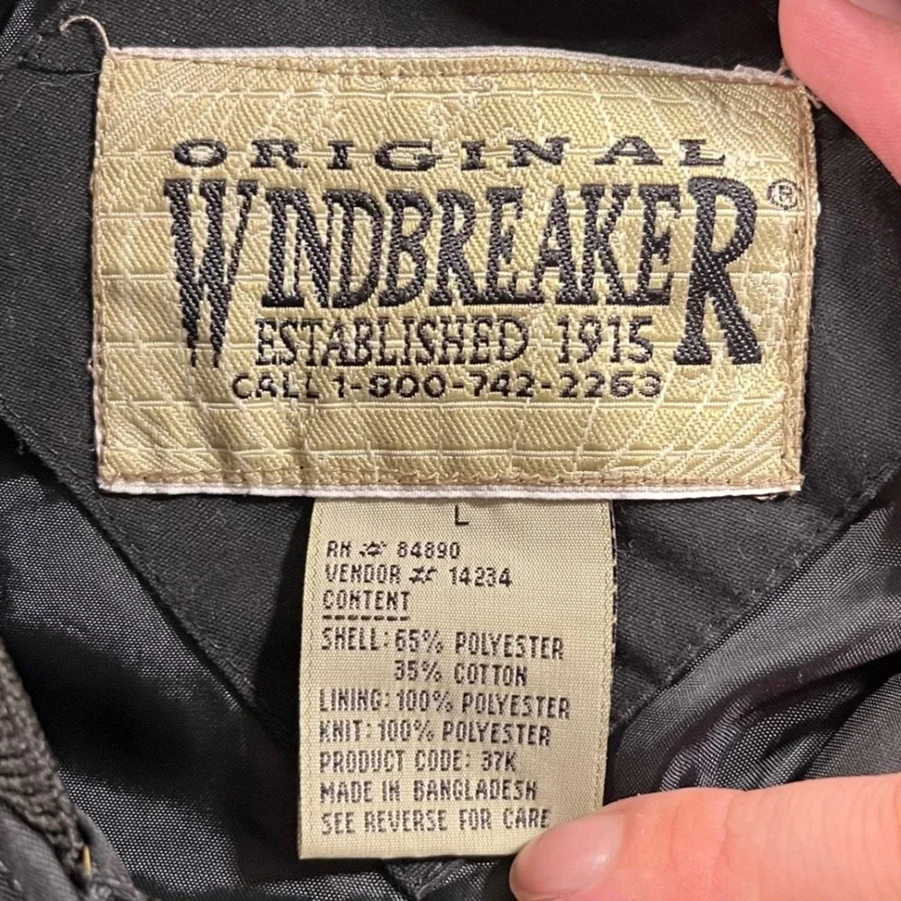 Original Windbreaker Bomber Jacket Mens Large Black Western Yoke Zip